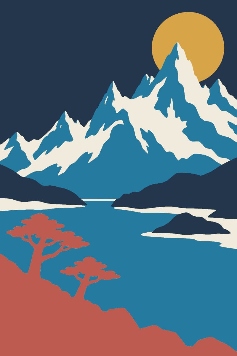 Diseño conceptual de paisaje de colores planos para una funda personalizada